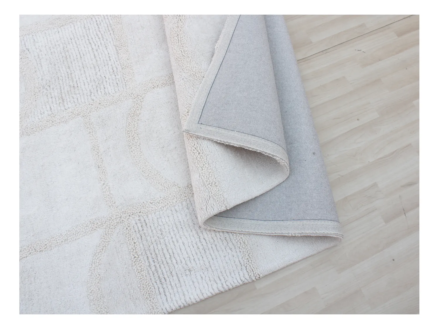 Alfombra de algodón con relieve hecha a mano - 200 x 290 cm - 1800g/m2 - Marfil - HAZELA