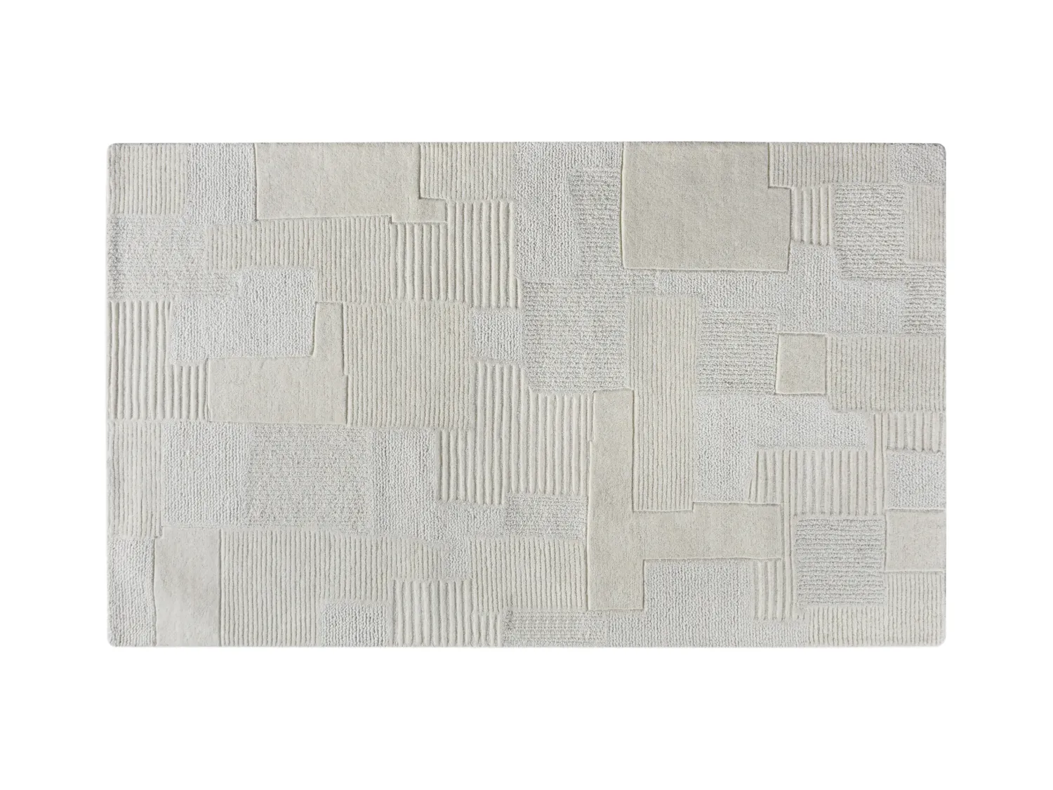 Teppich - Relief-Optik - 100 % Wolle - handgefertigt - 160 x 230 cm - 1800 g/m2 - Elfenbeinfarben - AURORA