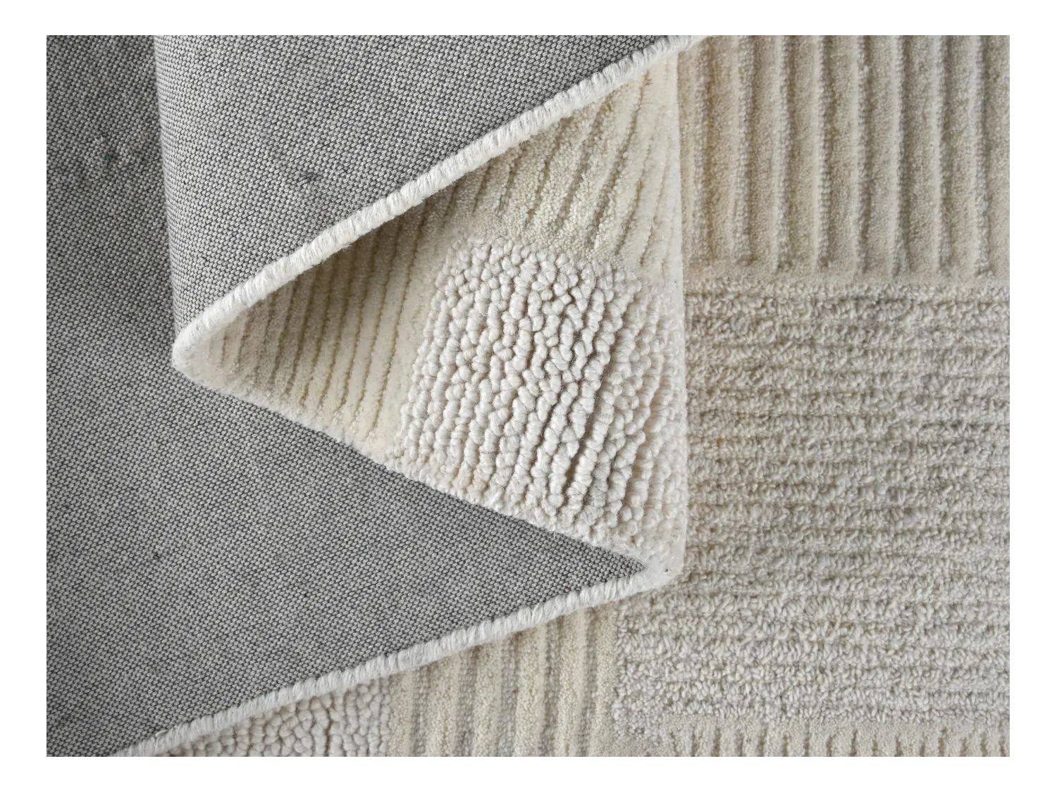 Teppich - Relief-Optik - 100 % Wolle - handgefertigt - 160 x 230 cm - 1800 g/m2 - Elfenbeinfarben - AURORA