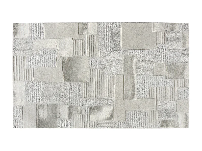 Handvävd mönstrad matta 100% ull - 160 x 230 cm - 1800g/m2 - Elfenbensvit - AURORA