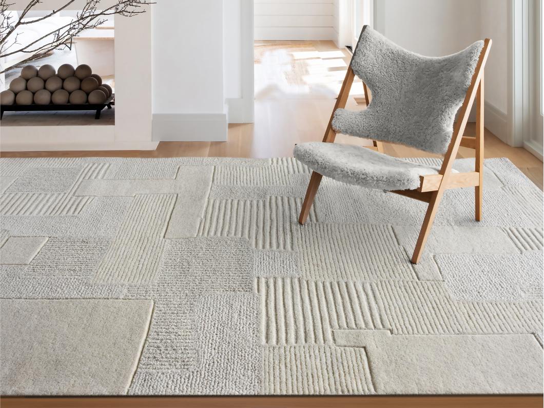 Dywan z wypukłym wzorem ręcznie tkany 100% wełny - 160 x 230 cm - 1800g/m2 - Kość słoniowa - AURORA