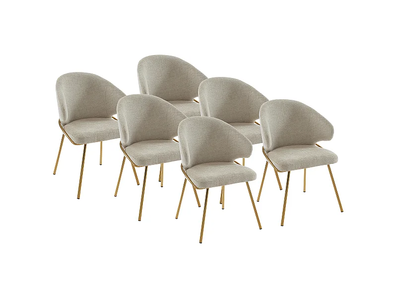 Stuhl 6er-Set - Stoff & goldfarbenes Metall - Beige - LUXIVA