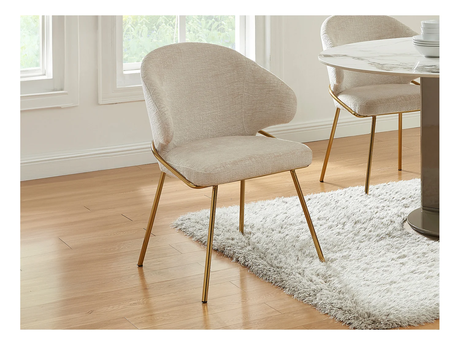 Zestaw 6 krzeseł z tkaniny i złotego metalu - Beżowy - LUXIVA