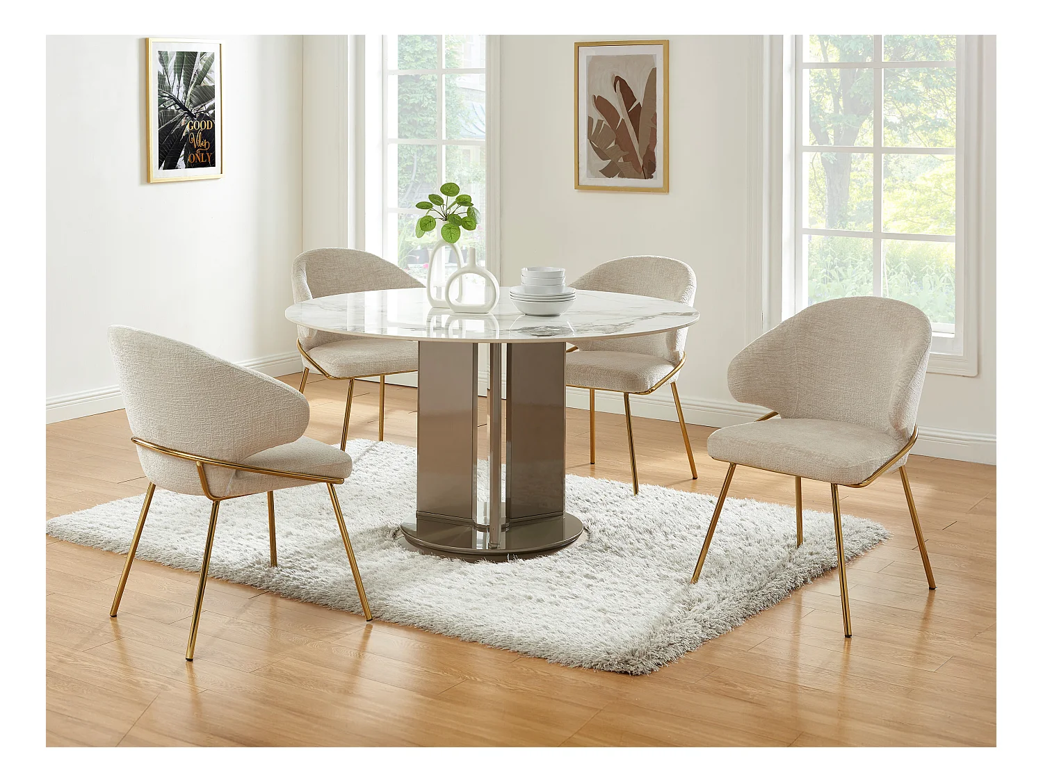 Lot de 6 chaises en tissu et métal doré - Beige - LUXIVA de Pascal Morabito