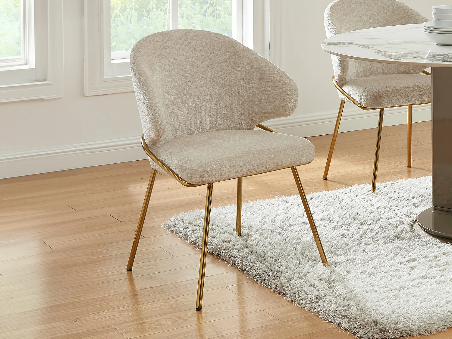 Set van 6 stoelen van stof en goudkleurig metaal - Beige - LUXIVA