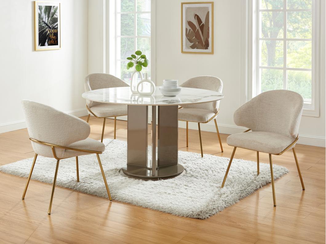 Lot de 6 chaises en tissu et métal doré - Beige - LUXIVA de Pascal Morabito
