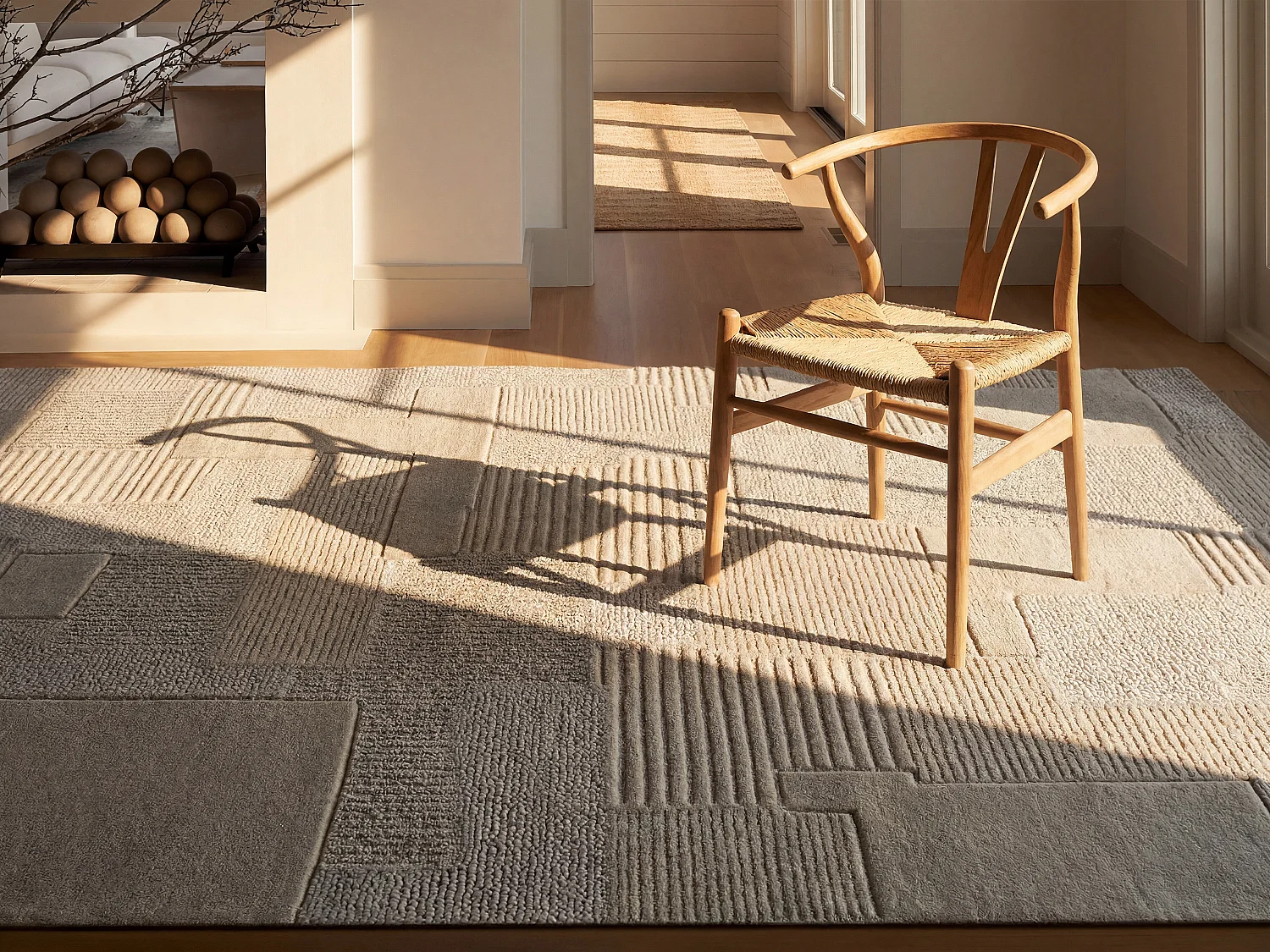 Teppich - Relief-Optik - 100 % Wolle - handgefertigt - 200 x 290 cm - 1800 g/m2 - Elfenbeinfarben - AURORA