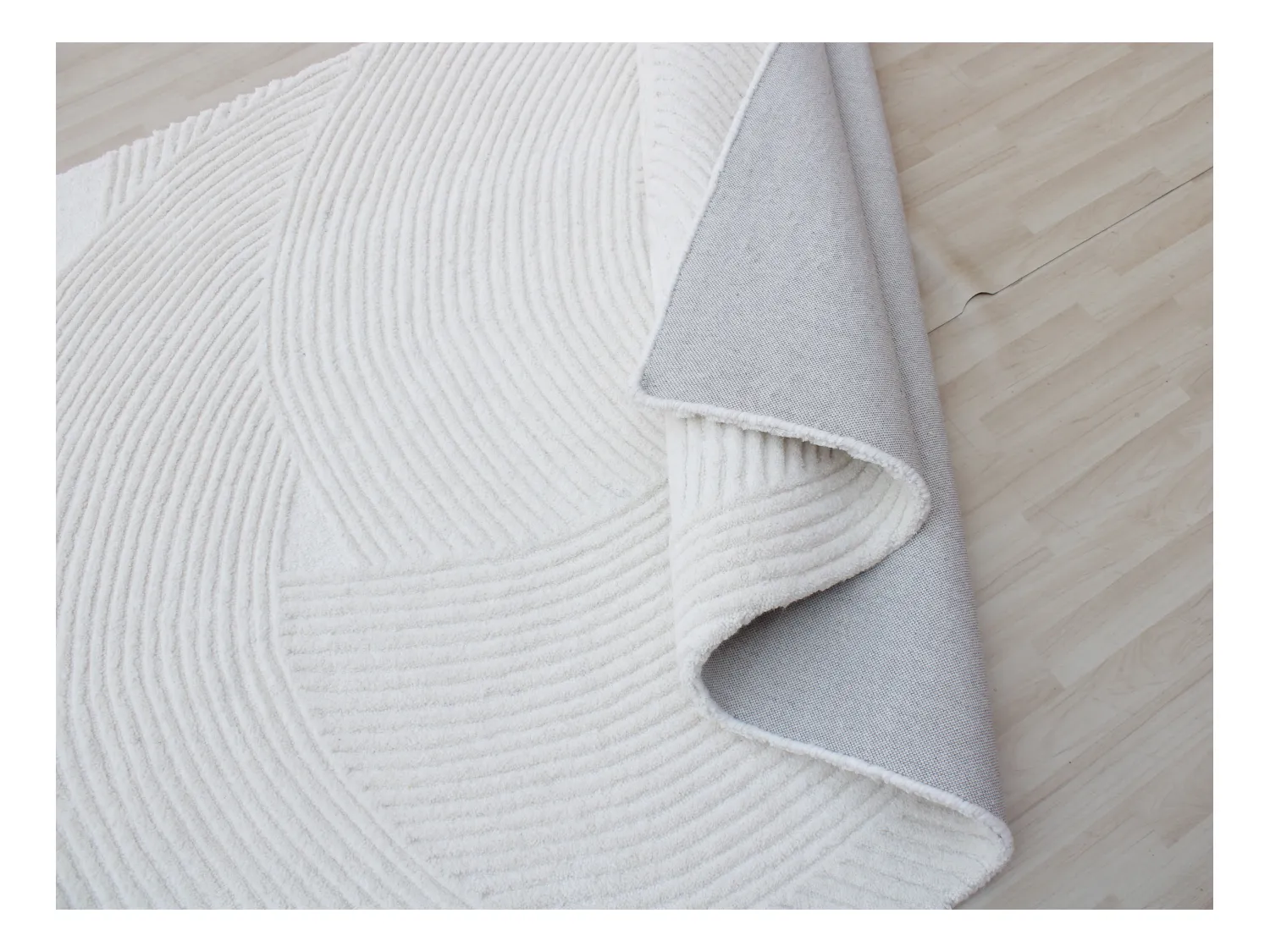 Teppich - Relief-Optik - 100 % Wolle - handgefertigt - 200 x 290 cm - 2200 g/m2 - Elfenbeinfarben - BASSAM