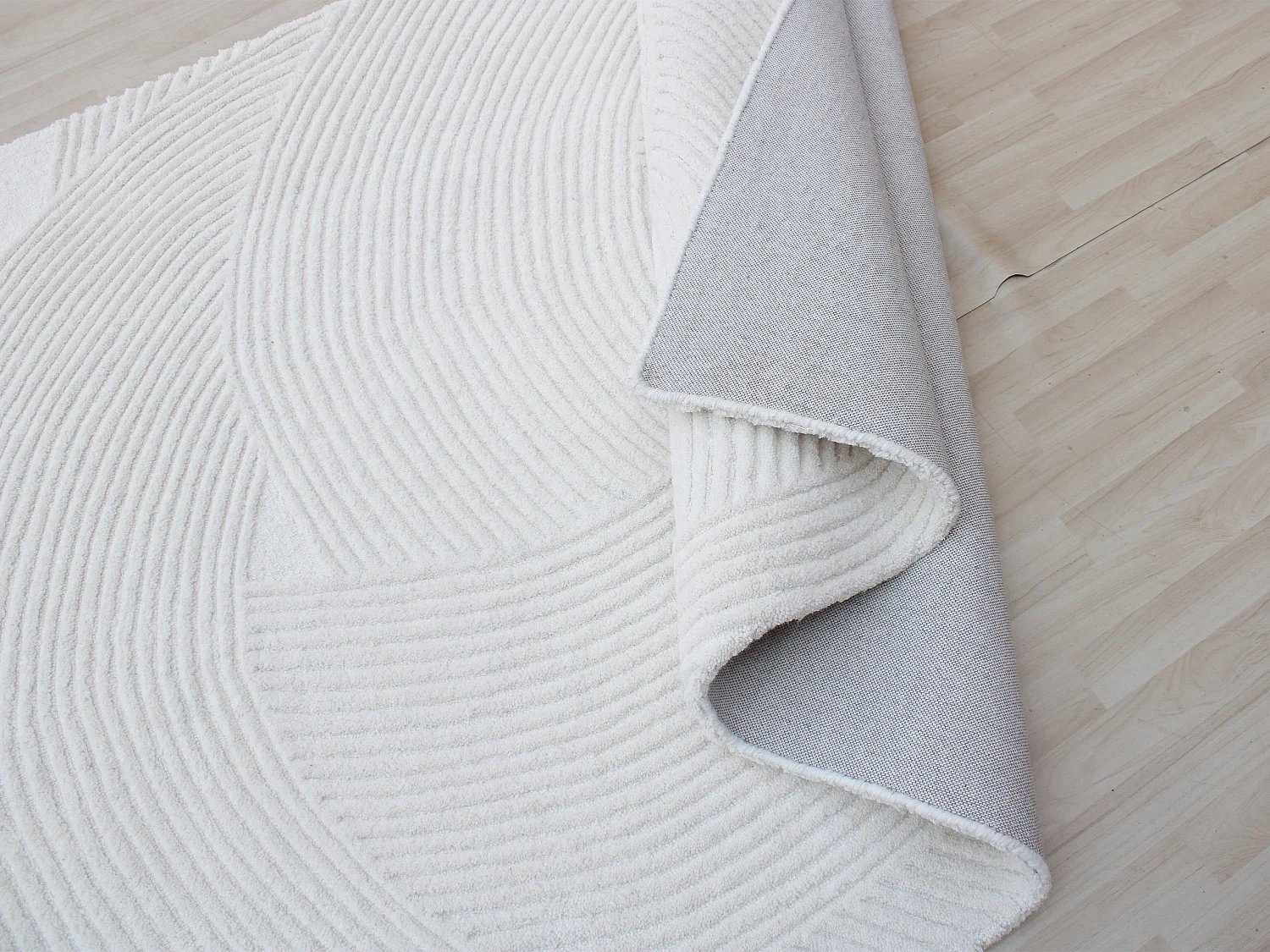 Teppich - Relief-Optik - 100 % Wolle - handgefertigt - 200 x 290 cm - 2200 g/m2 - Elfenbeinfarben - BASSAM