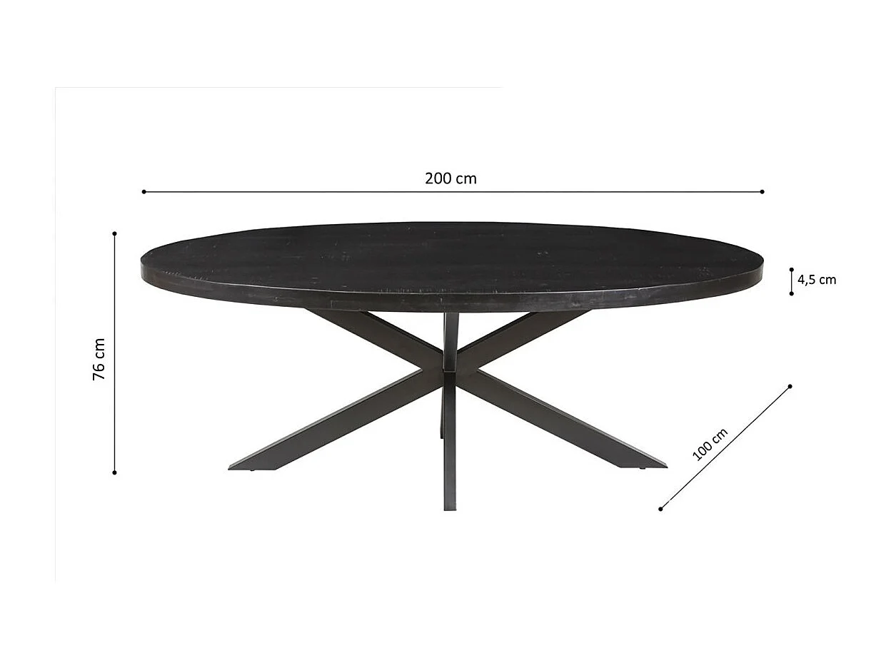 Ovaler Esstisch BOURGIA aus massivem schwarzen Mangolienholz, ideal für ein gemütliches Esszimmer.