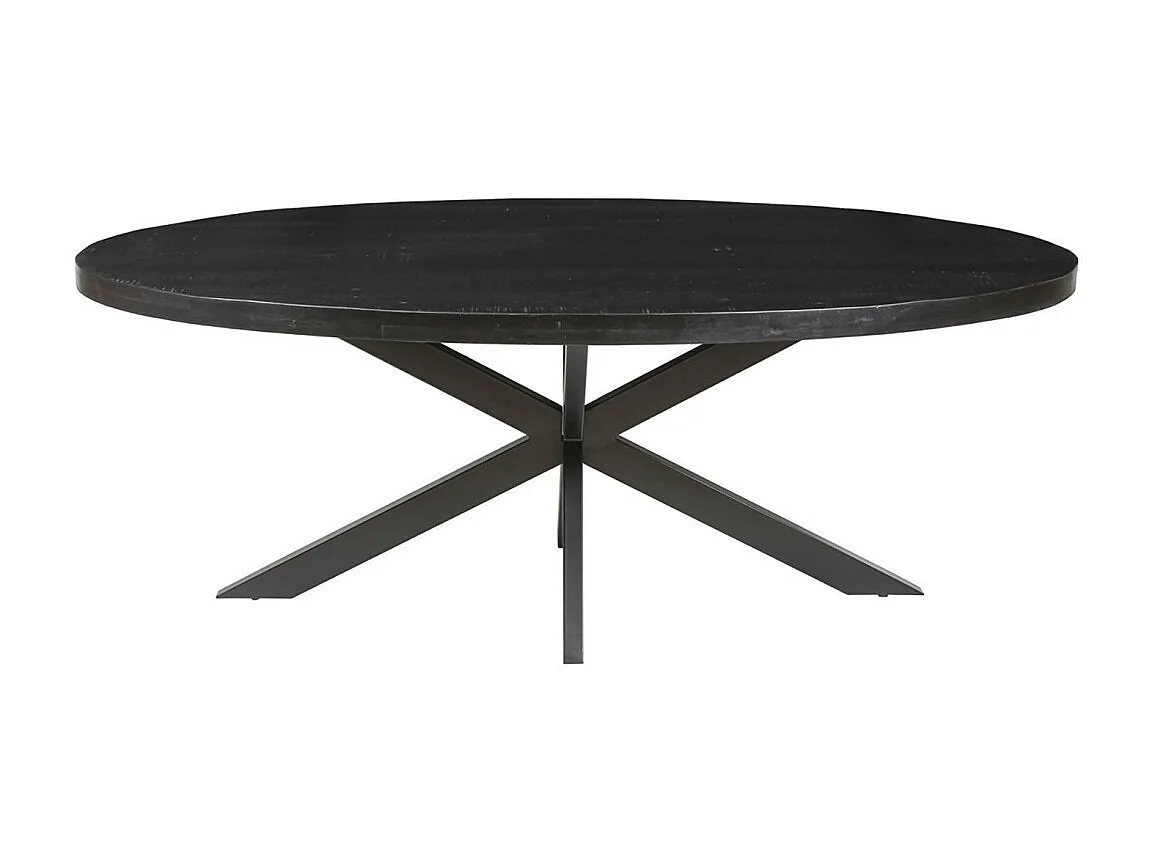 Mesa de jantar oval BOURGIA em madeira maciça de Mangolia preta, ideal para uma sala de jantar aconchegante.