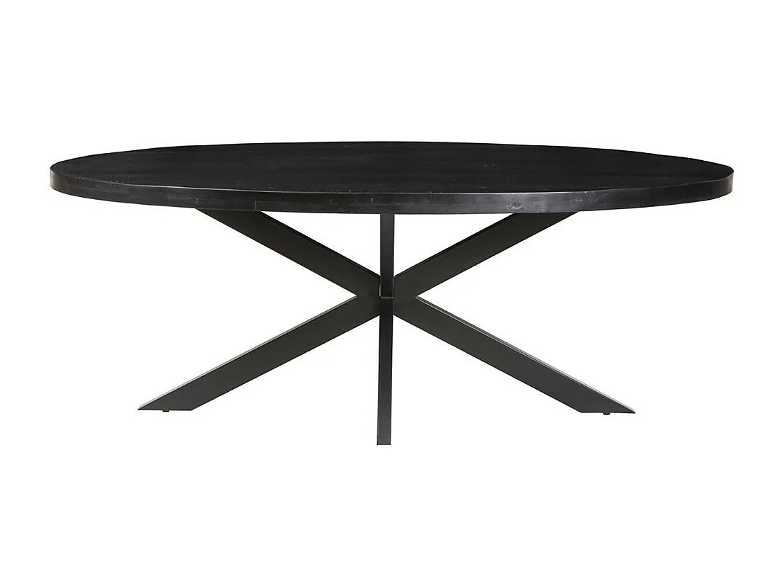 Mesa de jantar oval BOURGIA em madeira maciça de Mangolia preta, ideal para uma sala de jantar aconchegante.