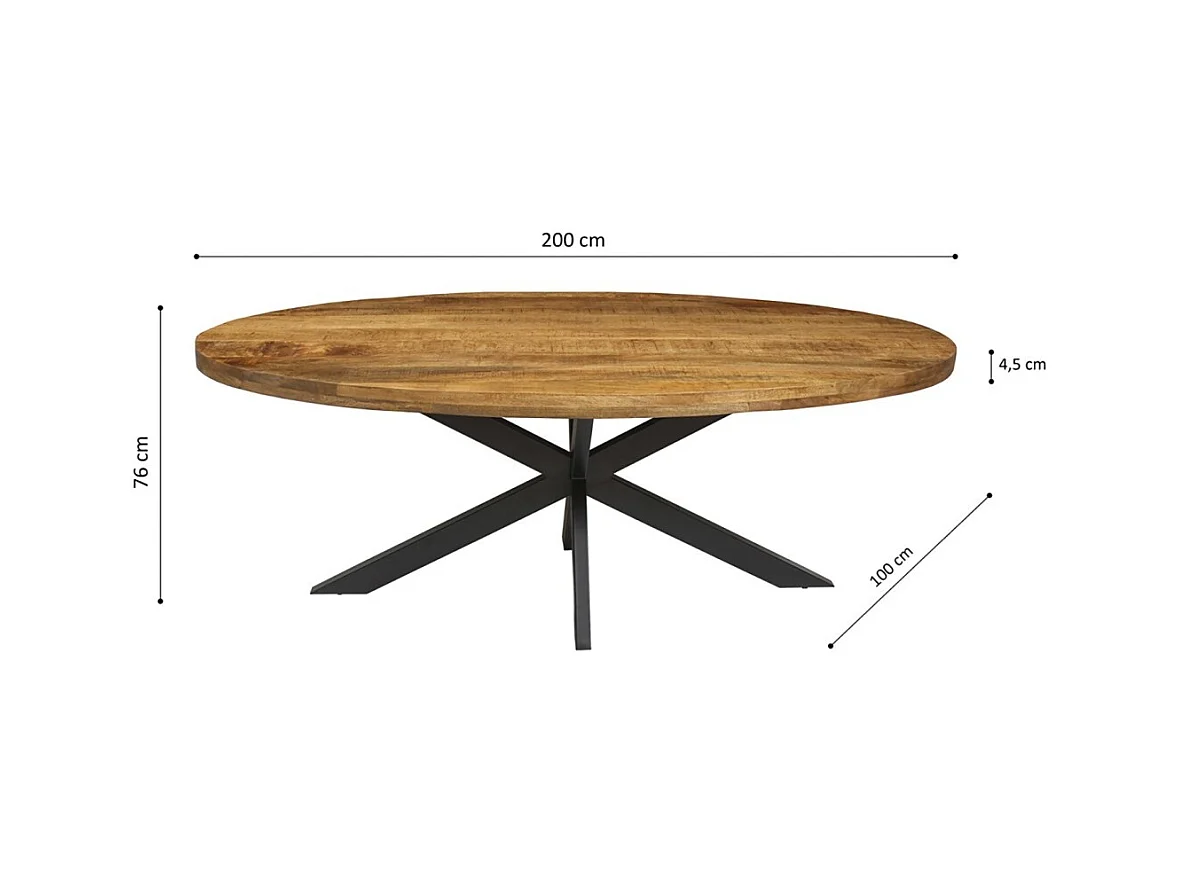 Table à manger ovale BOURGIA en bois massif de Mangolia, idéal pour une salle a manger conviviale