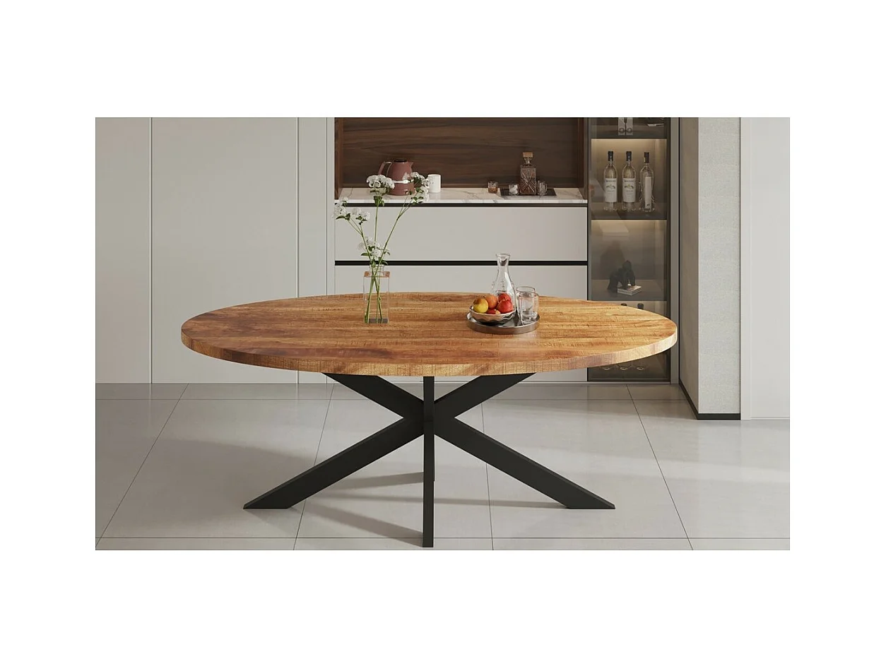 Table à manger ovale BOURGIA en bois massif de Mangolia, idéal pour une salle a manger conviviale