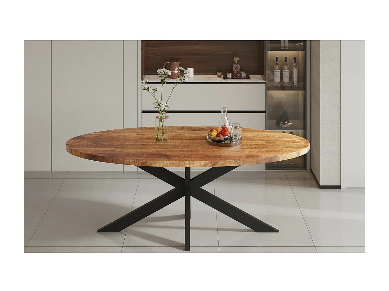 Table à manger ovale BOURGIA en bois massif de Mangolia, idéal pour une salle a manger conviviale