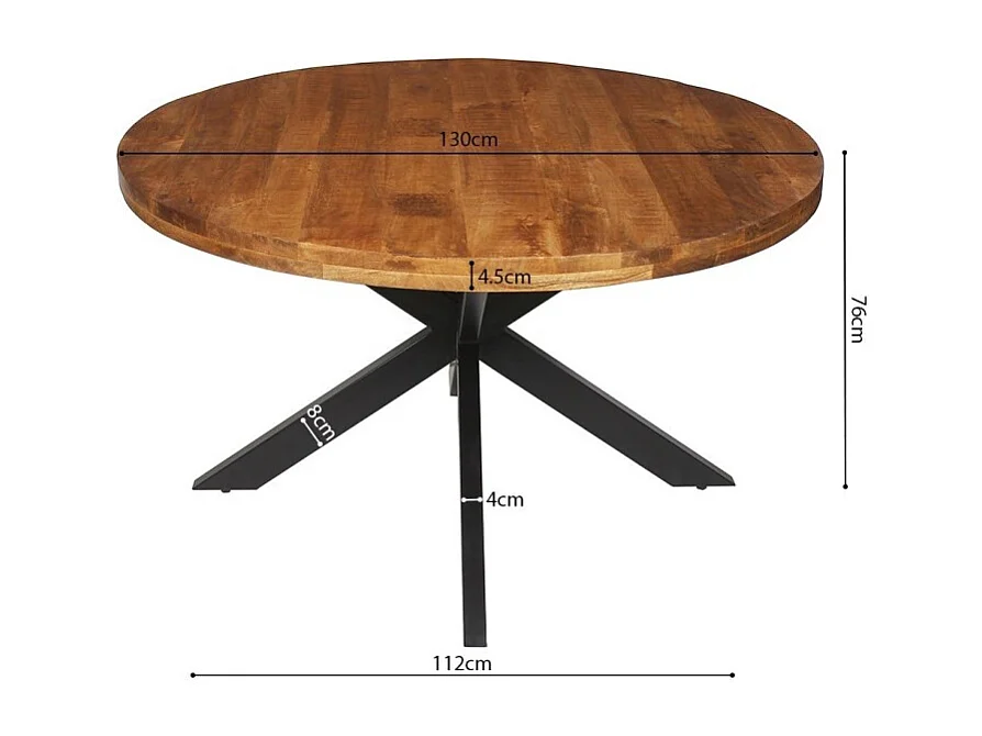 Ronde eettafel BOURGIA van massief Mangolia hout, ideaal voor een gezellige eetkamer.