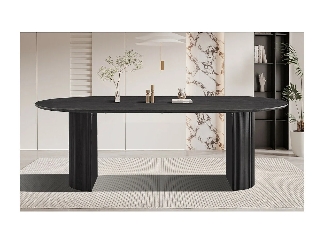 Tavolo da pranzo ovale VAGOS effetto legno marrone scuro lunghezza 220cm, ideale per una sala da pranzo accogliente