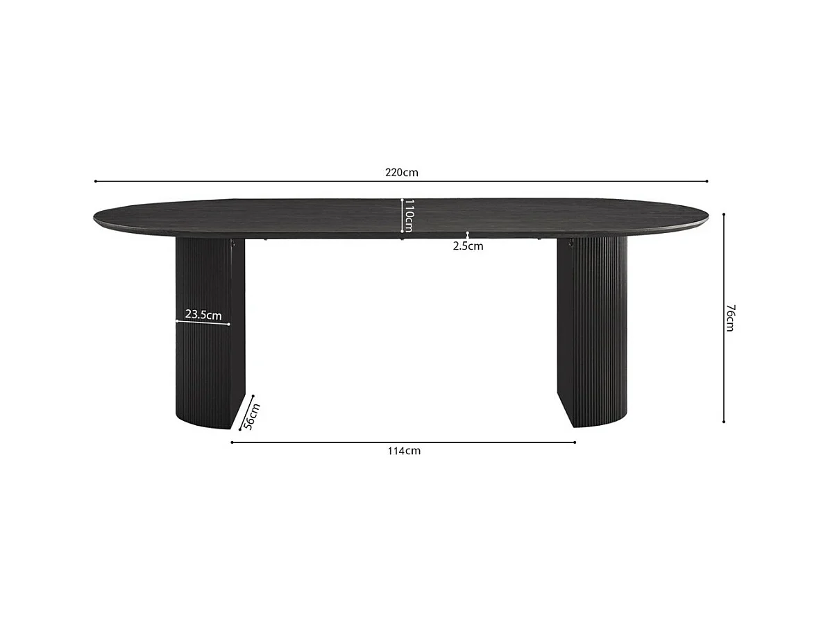 Table à manger ovale VAGOS effet bois brun foncé longueur 220cm, idéal pour une salle à manger conviviale