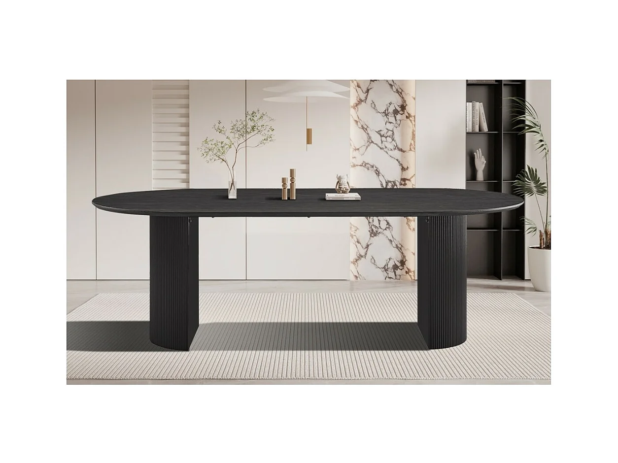Table à manger ovale VAGOS effet bois brun foncé longueur 220cm, idéal pour une salle à manger conviviale