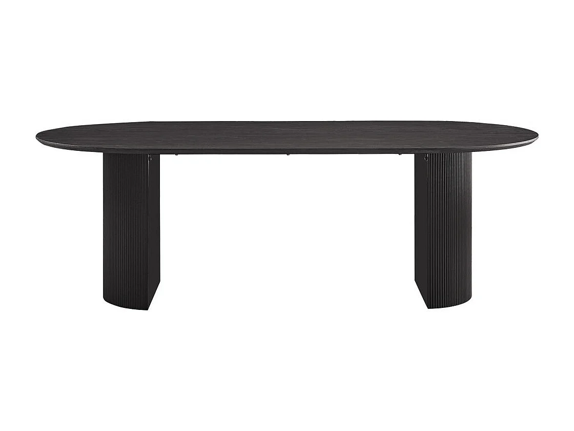 Mesa de jantar oval VAGOS com efeito de madeira marrom escura, comprimento de 220cm, ideal para uma sala de jantar aconchegante.