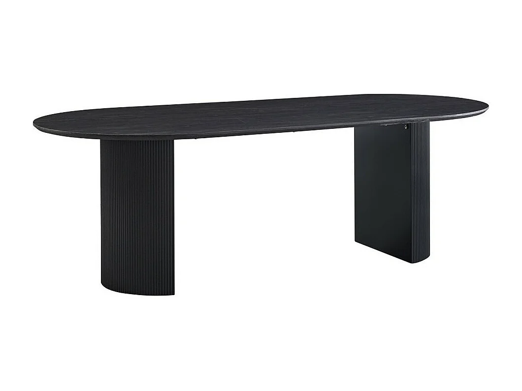 Mesa de jantar oval VAGOS com efeito de madeira marrom escura, comprimento de 220cm, ideal para uma sala de jantar aconchegante.