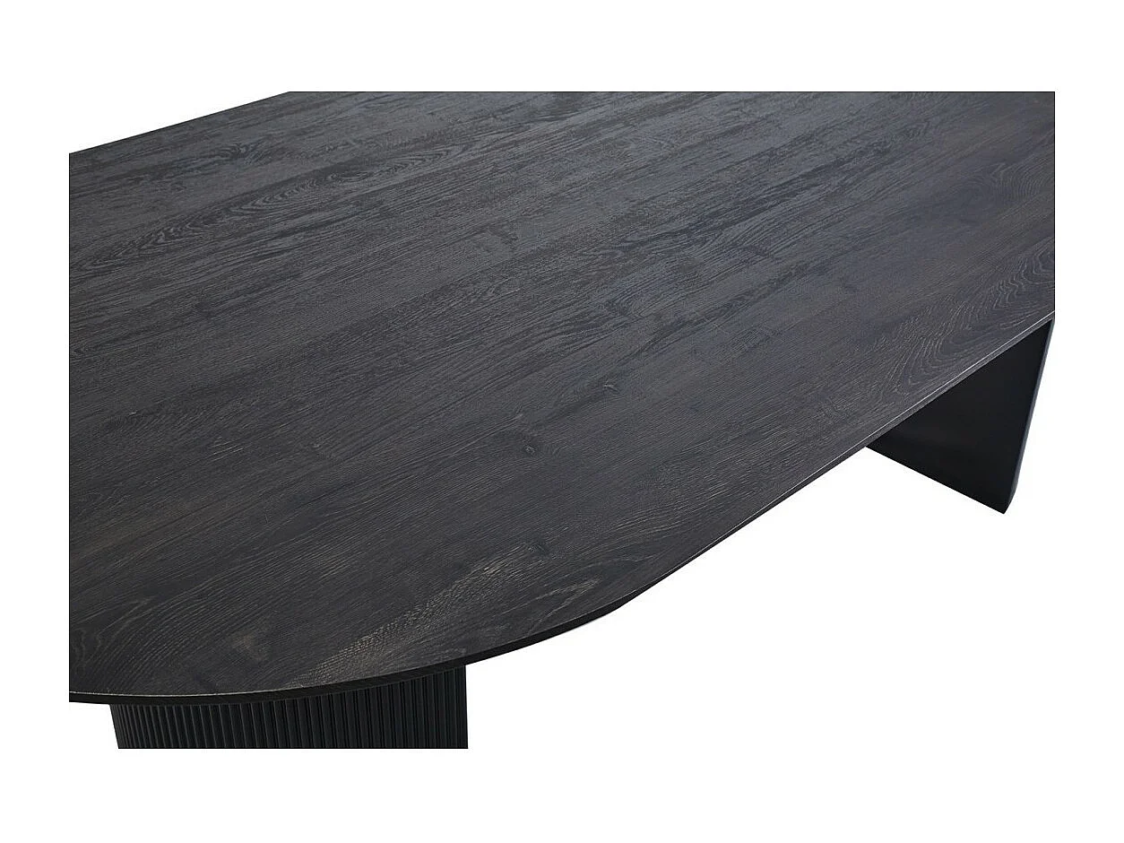 Mesa de jantar oval VAGOS com efeito de madeira marrom escura, comprimento de 220cm, ideal para uma sala de jantar aconchegante.