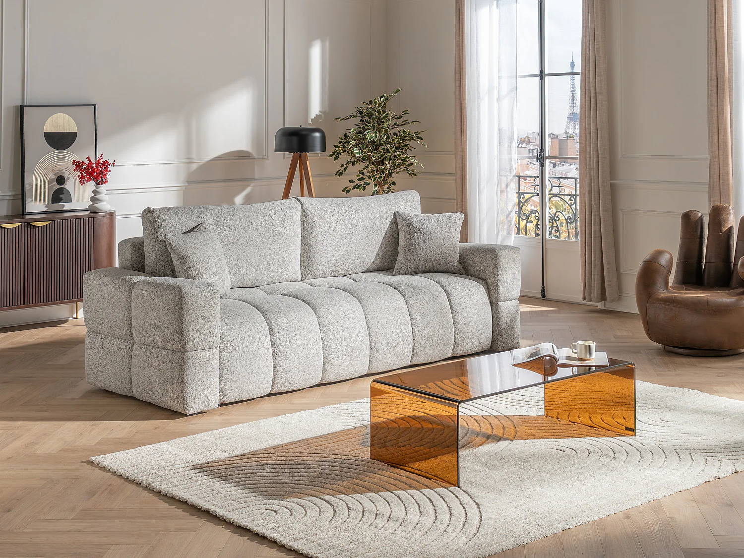 Teppich - Relief-Optik - 100 % Wolle - handgefertigt - 200 x 290 cm - 2200 g/m2 - Elfenbeinfarben - ASSINIE