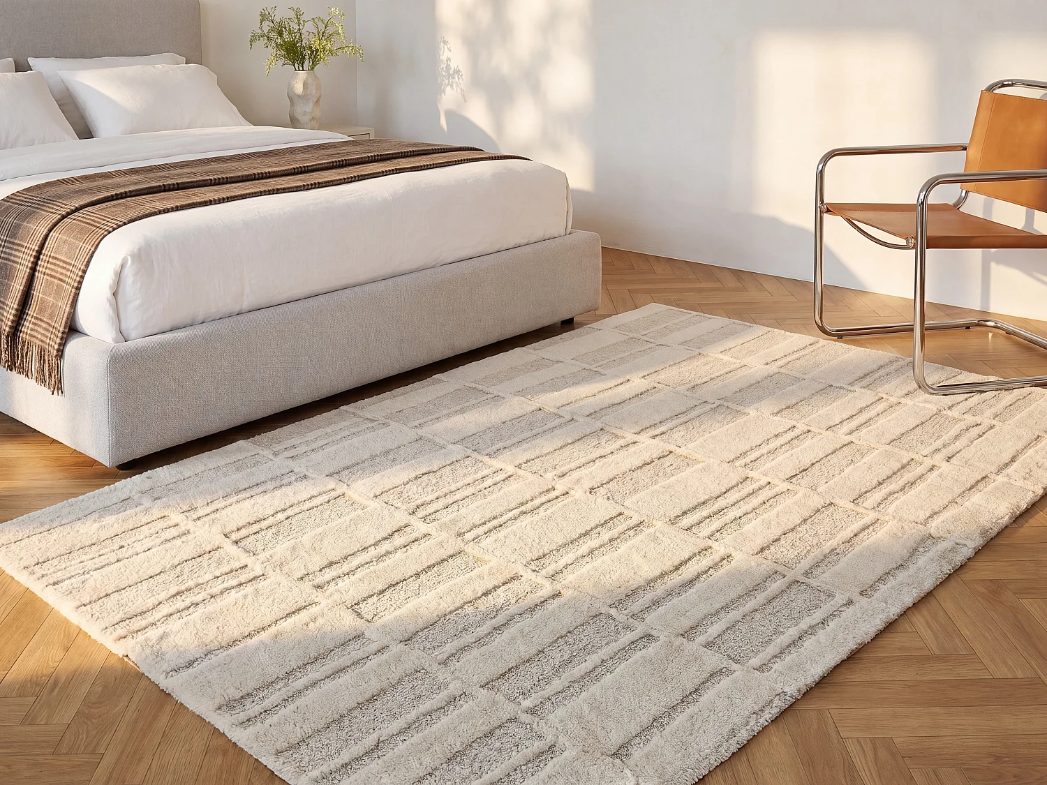 Tapijt met reliëf van 100% wol van Nieuw-Zeeland, handgemaakt - 200 x 290 cm - 2000 g/m2 - Ivoorwit - DALILA