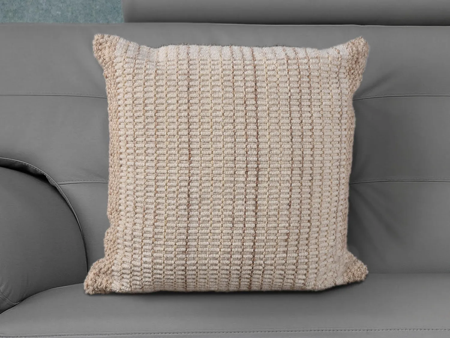 Cojín 100% lana hecho a mano - 60 x 60 cm - Marfil y gris - DIOULA