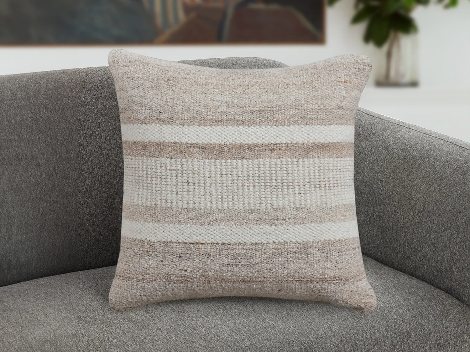 Kissen - 100 % Wolle - handgefertigt - 50 x 50 cm - Elfenbeinfarben & Beige - EMMA