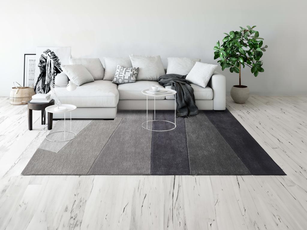 Teppich - Wolle & Viskose - handgefertigt - 160 x 230 cm - 2500 g/m² - Grau günstig online kaufen
