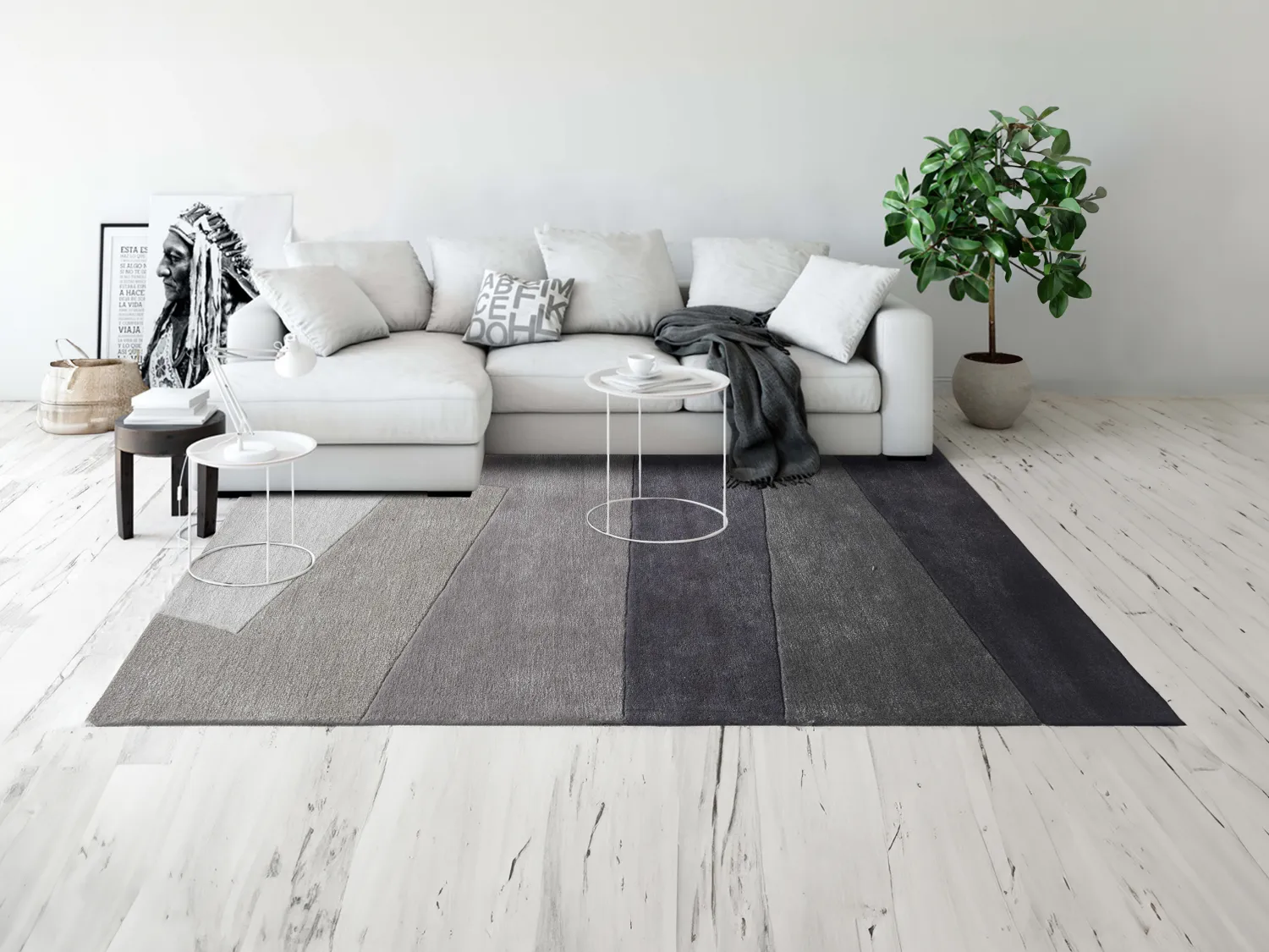 Alfombra de lana y viscosa hecho a mano - 200 x 290 cm - 2500g/m² - Gris - TAMALE