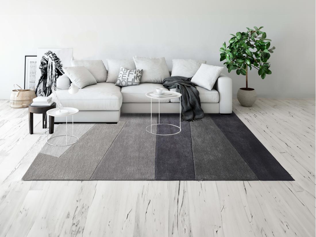 vente unique Tapis en laine et viscose fait à la main - 200 x 290 cm - 2500g/m² - Gris - TAMALE