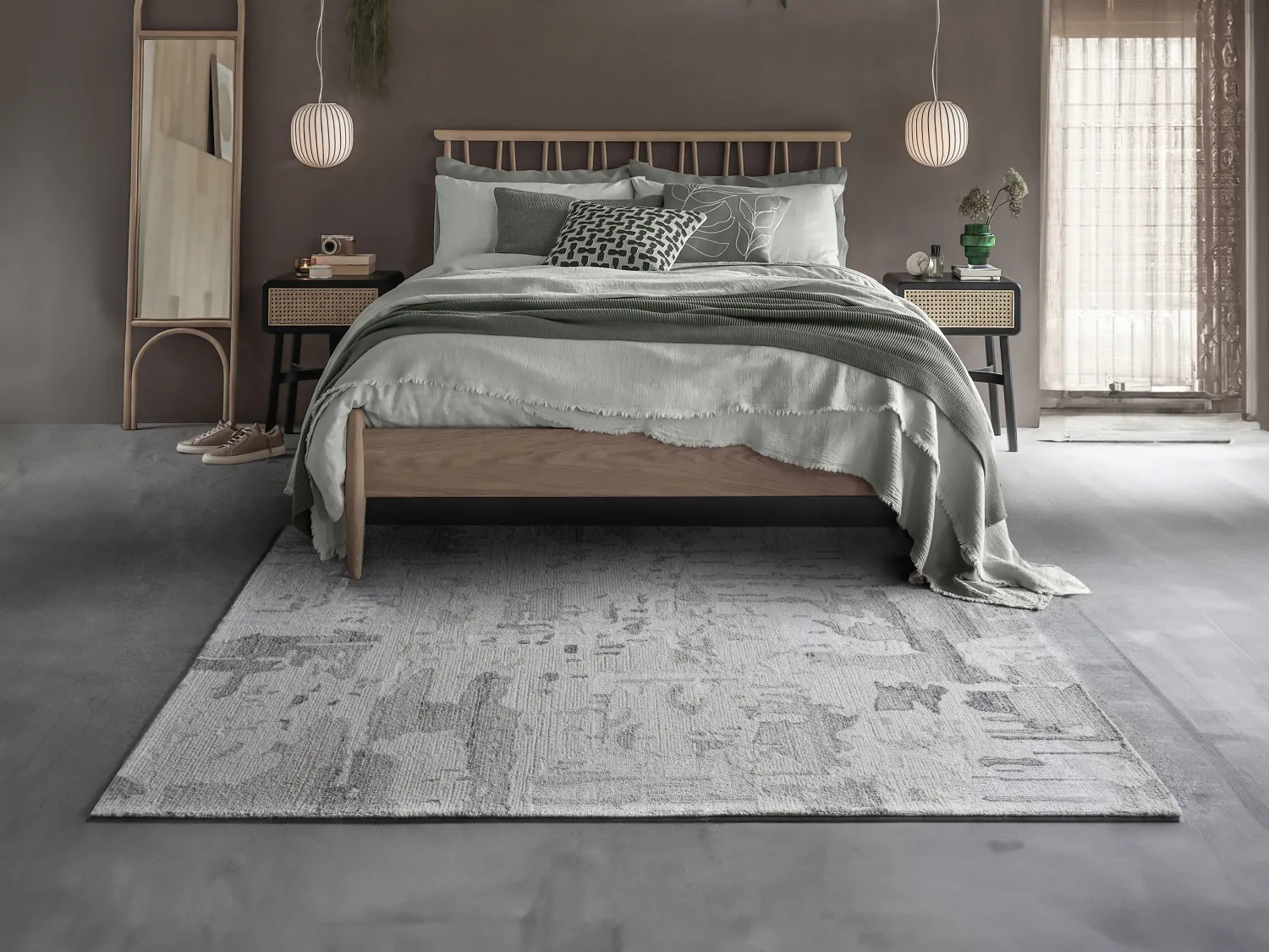 Vintage-tapijt van wol en viscose, handgemaakt - 160 x 230 cm - 1500 g/m2 - Grijs - MILORA