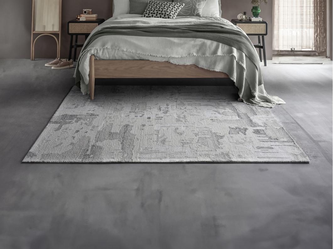 Dywan vintage ręcznie tkany z wełny i wiskozy - 160 x 230 cm - 1500g/m2 - Szary - MILORA