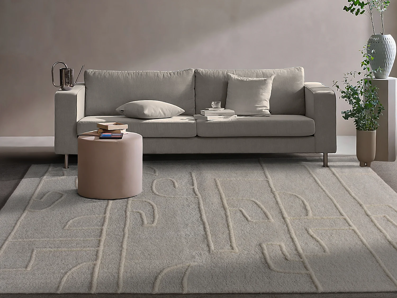 Tapis en relief en laine de Nouvelle-Zélande fait à la main - 160 x 230 cm - 1400g/m2 - Ivoire - CORALIE