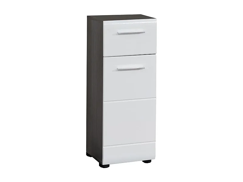 Mueble de baño LineBad 1 puerta, 1 cajón color plata ahumado, blanco alto brillo.
