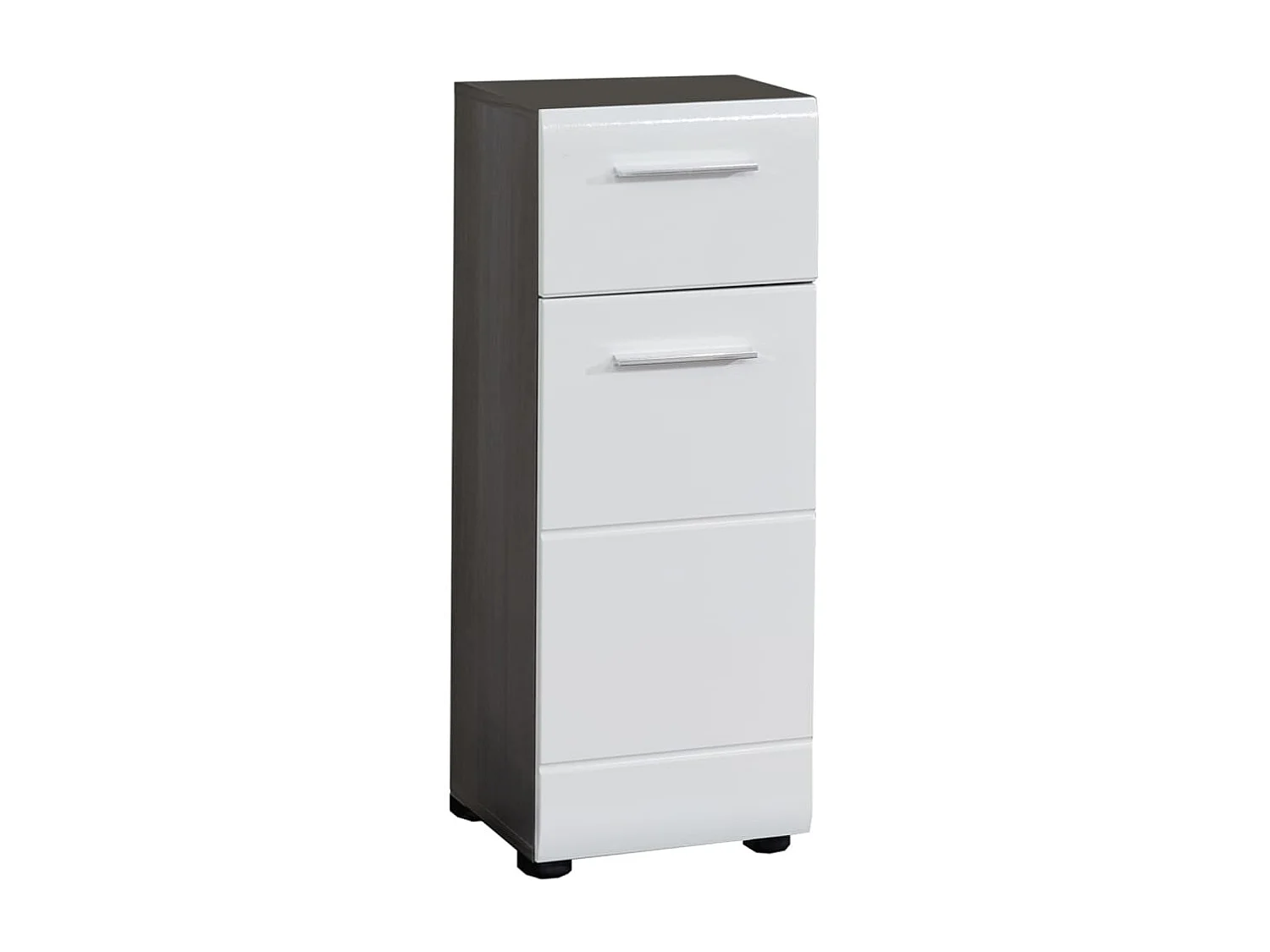 Mueble de baño LineBad 1 puerta, 1 cajón color plata ahumado, blanco alto brillo.