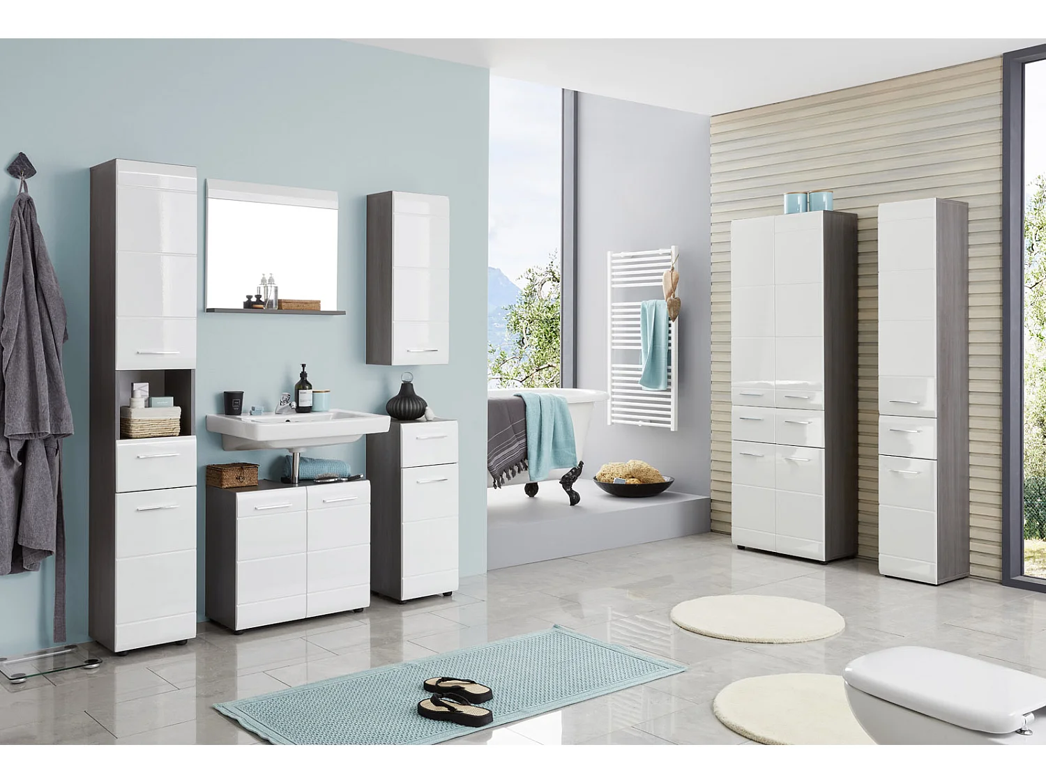 Armoire de rangement de sol Line Blanc et argenté fumé