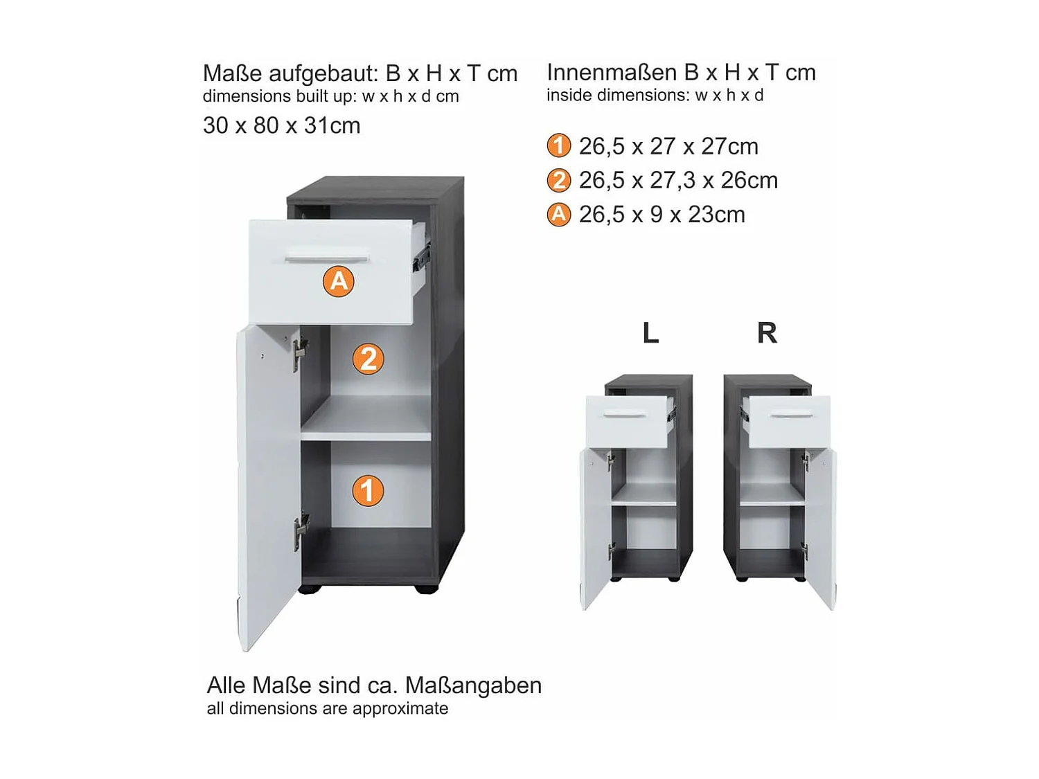 Armoire de rangement de sol Line Blanc et argenté fumé