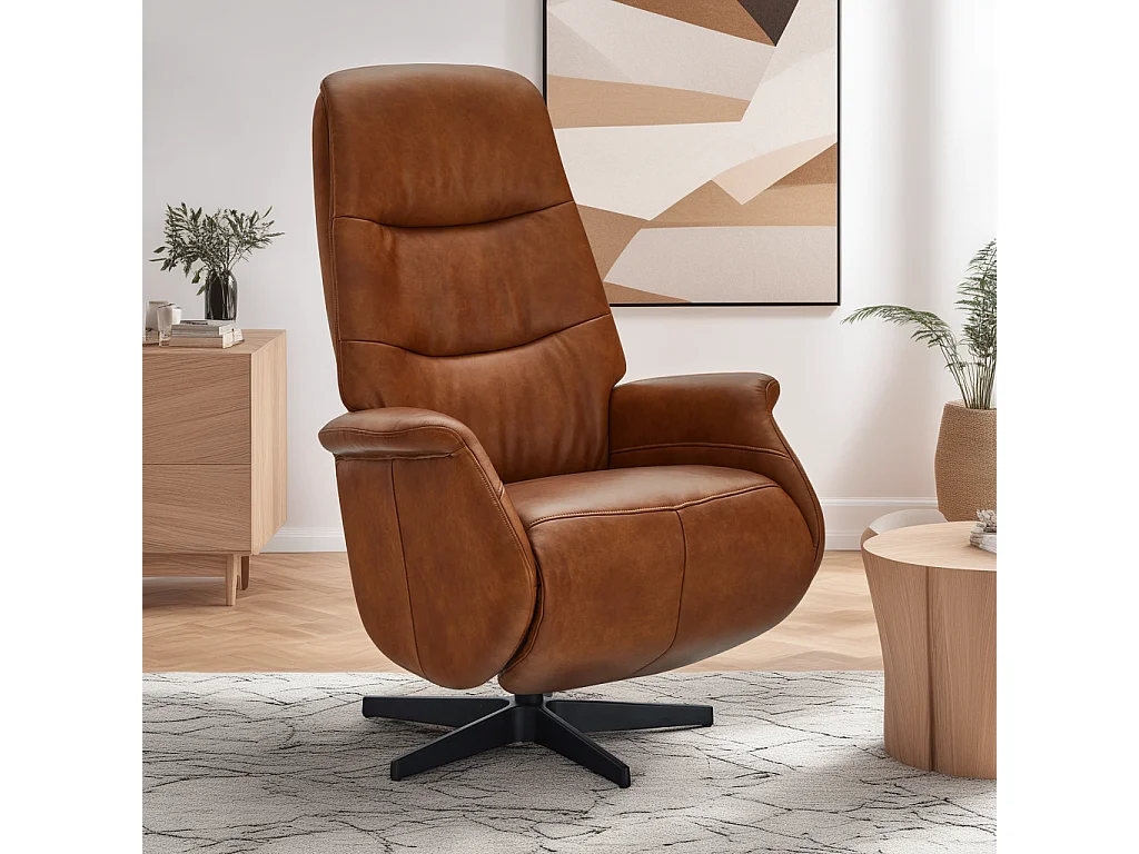 Fauteuil relax Delta - Cuir et métal - Marron