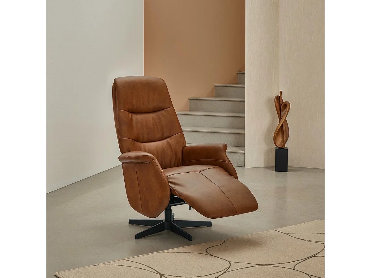 Fauteuil relax Delta - Cuir et métal - Marron