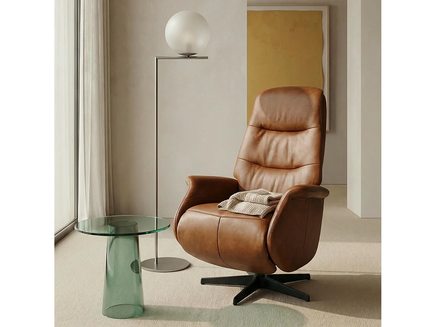 Fauteuil relax Delta - Cuir et métal - Marron