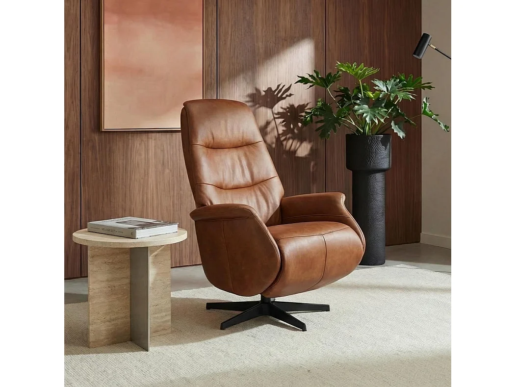 Fauteuil relax Delta - Cuir et métal - Marron
