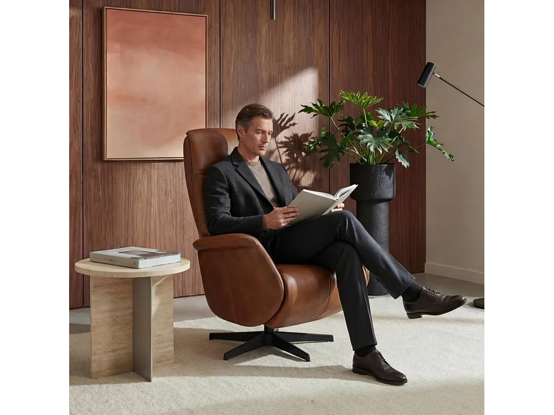 Fauteuil relax Delta - Cuir et métal - Marron