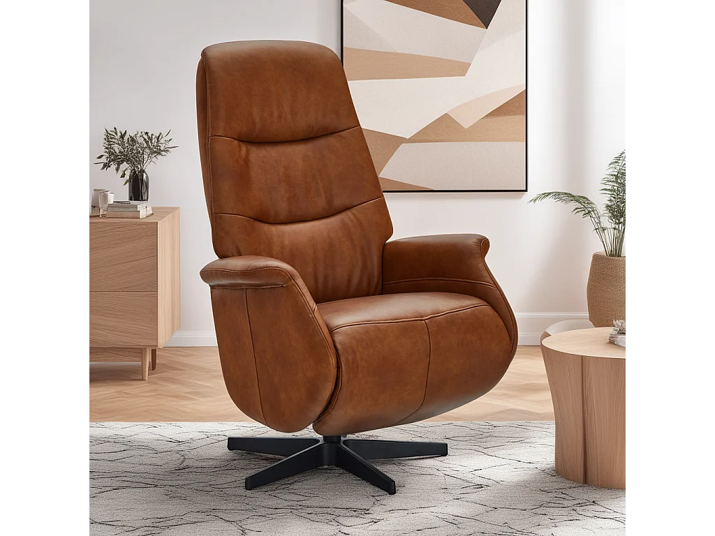 Fauteuil relax Delta - Cuir et métal - Marron