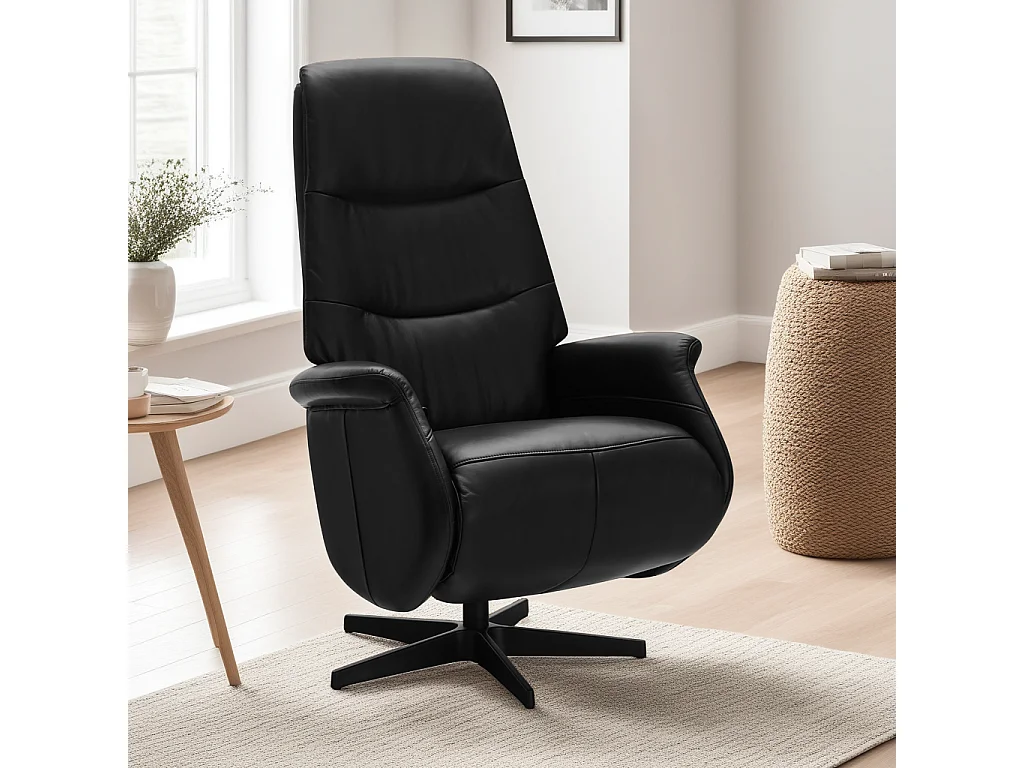Handmatige relaxfauteuil Delta - Leer & metaal - Zwart
