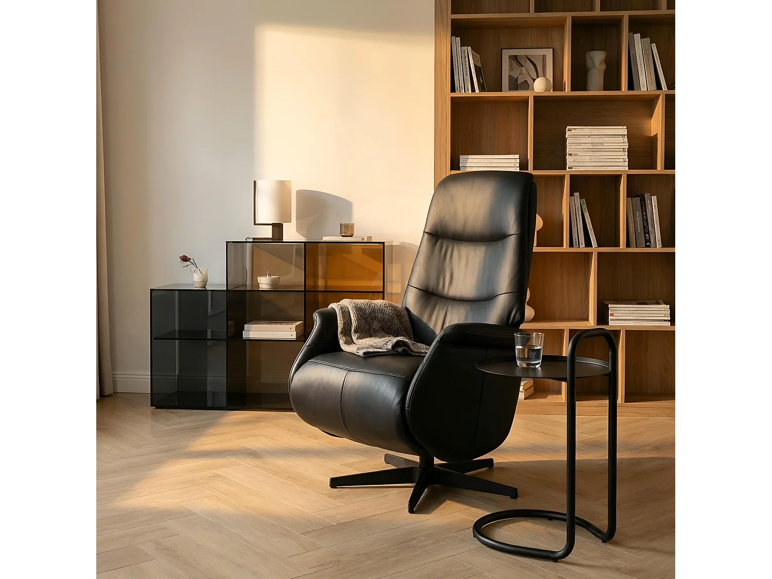 Fauteuil relax Delta - Cuir et métal - Noir