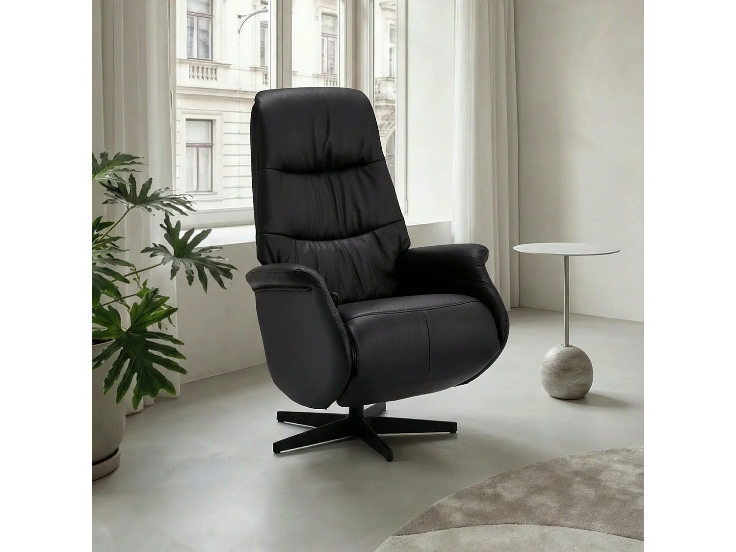 Fauteuil relax Delta - Cuir et métal - Noir