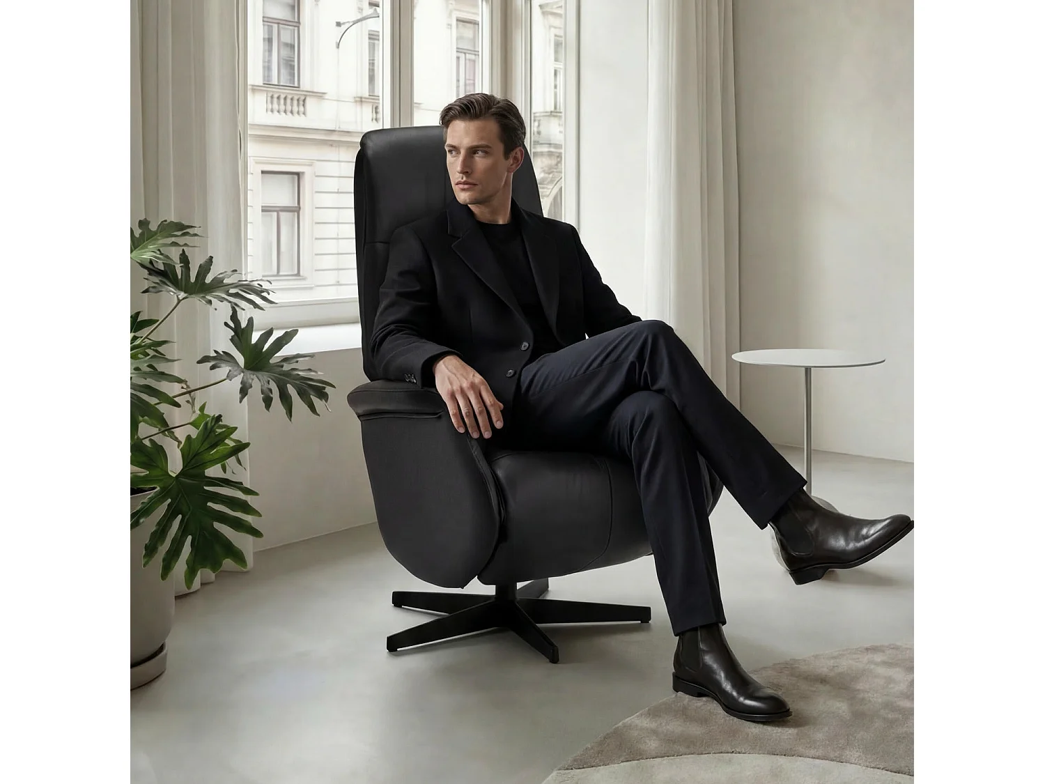 Fauteuil relax Delta - Cuir et métal - Noir